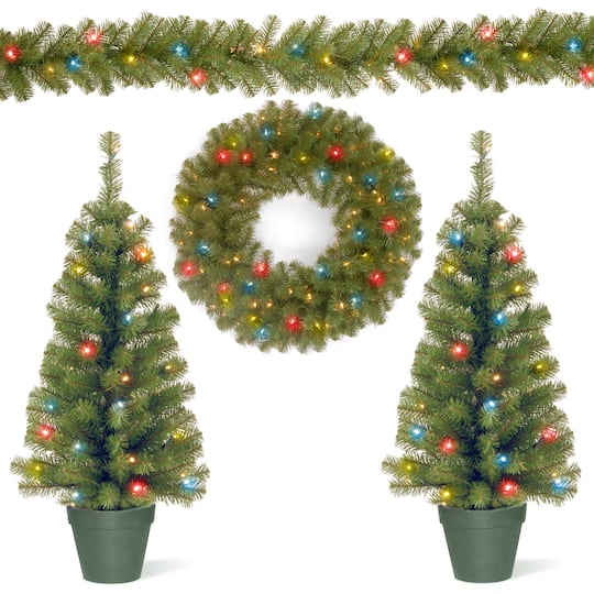 Garland, Wreath &#x26; Trees Set, LED Multicolored Lights